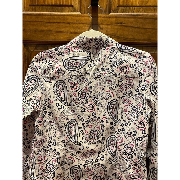 Talbots Womens Button Down Blouse size 6 or Small Fitted Purple Blue Paisley - Picture 6 of 9